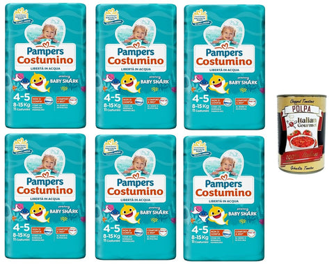 Pannolino Costumino Lot De 6 Couches De Costume Liberté Dans L'eau 6 X 198 G Paquet De 11 Costumes + Polpa Italian Gourmet 400 G