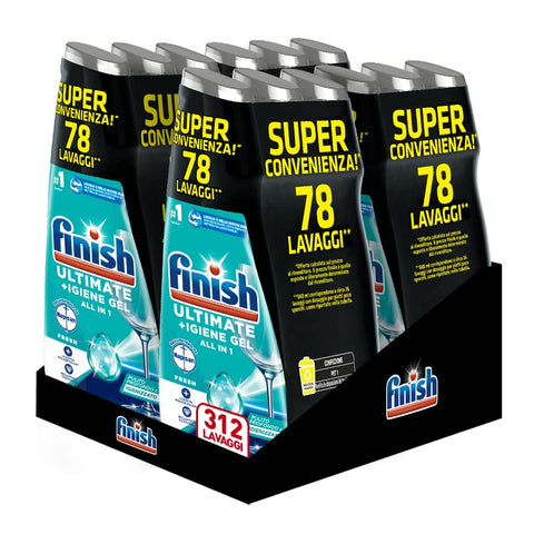 Finish Quantum + Hygiène, Lave-Vaisselle Recommandé Par Napisan, Gel Lave-Vaisselle, 312 Lavages, 12 Paquets De 26 Lavages De Liquide Lave-Vaisselle