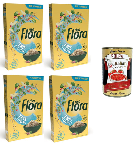 Flora Riso Tre Cereali Riso, Orzo, Farro Trois Céréales, Orge, Épeautre 4 X 800 G + Italian Gourmet Polpa 400 G