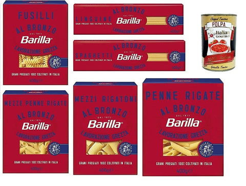Barilla Pasta Al Bronzo Bronze Drawn Pasta. Italian Pasta 6x 400g Raw Traitement Méthode, 6 Pièces + Italian Gourmet Polpa 400g