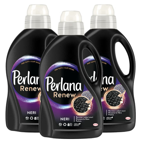 Perlana Renew Noir Lessive Liquide Pour Tissus Foncés Avec Réparation Complexe Pour Machine À Laver Et À La Main - 3 Flacons De 1,44l