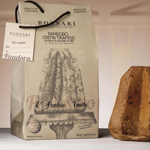 3x Borsari Pandoro Tiramisù Pandoro fourré à la crème tiramisu et aux pépites de chocolat au café, sachet de 850 g
