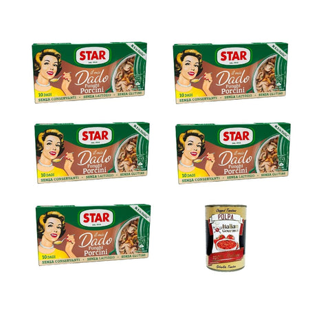 Star Lot De 5 Boîtes De Bouillon Funghi Porcini, Boîtes De 10 Cubes De Cèpes + Italian Gourmet Polpa 400gr