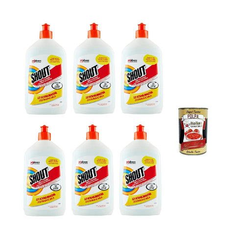 Shout Scioglimacchia Liquido, Smacchiatore Bucato Tripla Azione, Détachant Pour Le Linge, Sans Danger Pour Le Linge Blanc Et Coloré, 6 Pièces De 500 Ml + Italian Gourmet Polpa 400 G