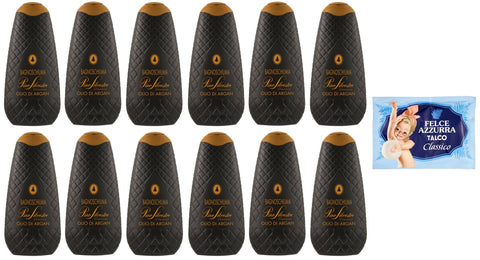 Pino Silvestre Bath Foam Bagnoschiuma Classico Olio Di Argan Lot De 12 Gels Douche À L'huile D'argan 750 Ml + 1 Paquet De Talc Felce Azzurra, Sachet De 100 G