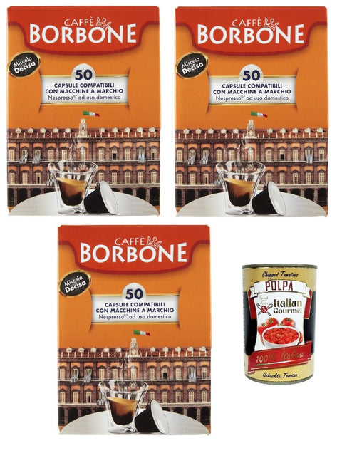 Caffè Borbone, Mélange Decisa, Capsules - Compatibles Avec Les Machines À Café À Usage Domestique Nespresso*, 3x Lot De 50 Capsules De Café + Italian Gourmet Polpa 400g
