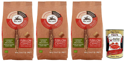 Alce Nero Pasta Fusilloni Lot De 3 Pâtes De Blé Dur Bio Avec Blé Dur Cappelli Bio Cultivé En Italie Paquet De 500 G + Boîte De 400 G