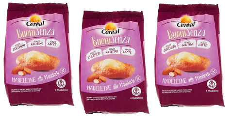 Lot De 3 Madeleine Céréal Buonisenza - Toutes Les Mandorles Amandes - Idéal Pour Le Petit Déjeuner - Snack Sucré Avec Saveur D'amande - Sans Gluten, Sans Lait Et Sans Sucre - 180 G