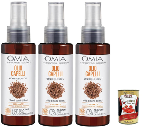 Omia Olio Capelli Eco Bio Con Olio Di Semi Di Lino Huile Capillaire À L'huile De Graines De Lin Pour Cheveux Crépus Et Rebelles Action Lisse Et Disciplinante Sans Silicone 3 X 100 Ml + Italian Gourmet