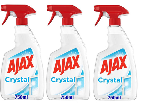 Ajax Crystal Clean Lot De 3 Sprays De Nettoyage Pour Verres 750 Ml | Vaporisez De Nettoyant Pour Vitres Avec Ammoniac I 100 % Anti-Taches | Pour Verre, Miroirs Et Surfaces + Polpa Italien Gourmet