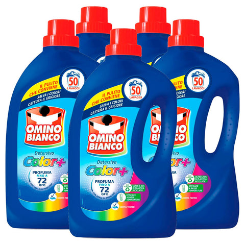 Omino Bianco - Lessive Machine À Laver Liquide Color+ Spécifique Pour Les Vêtements Colorés Technologie Sauve Les Couleurs Et Capture Le Gris 50 Lavages 2l - 5 Flacons