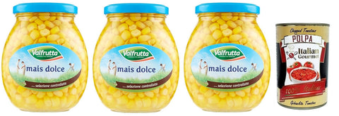 Valfrutta Dolce Italiano Lot De 3 Pots De Maïs Italien Doux Et Naturellement Doux 360 G + Boîte Italienne Gourmet Polpa Di Pomodoro 400 G