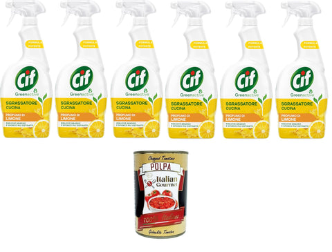 Cif - Dégraissant Universel Pour Cuisine - Avec Huile Essentielle De Citron - 650 Ml - Pour Plaques À Induction, Cuisinières Et Carrelage Dans Votre Cuisine - 100 % 6 X 650 Ml + Italian Gourmet Polpa