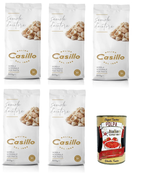 Molino Casillo Semola D'autore Farina Di Semola Rimacinata Intégrale Per Pâtes Farine De Semoule Pour Pâtes 5 X 500 G + Italian Gourmet Polpa 400 G
