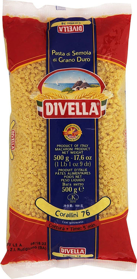 Lot De 20 Pâtes Divella 100 % Italiennes N° 76 Corallini 500 G