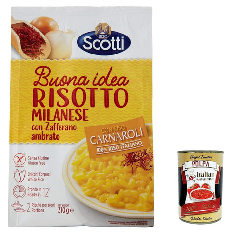 Riso Scotti Risotto Alla Milanese Lot De 6 Riz Carnaroli Avec Safran Ambré, Sans Gluten 210 G + Polpa Gourmet Italien 400 G