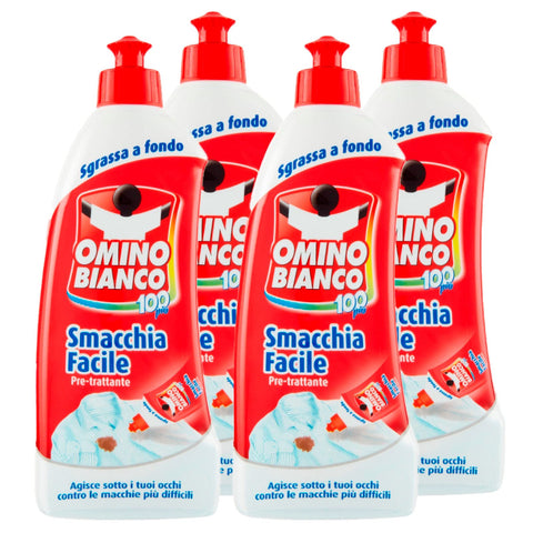 Omino Bianco - Pré-Traitant Détachant Facile, Détachant À Lessive, Doux Sur Les Tissus, Pour Vêtements Foncés Et Colorés, 500 Ml X 4 Pièces