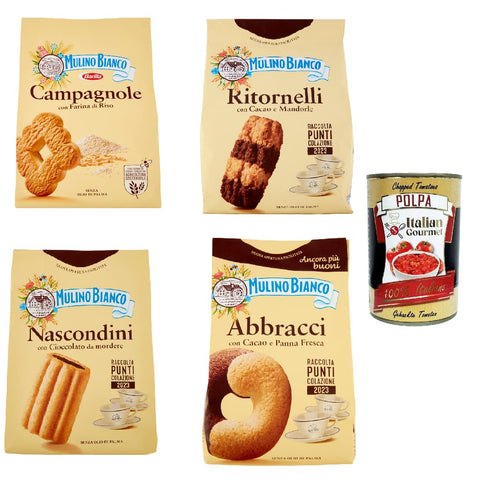 Mulino Bianco Campagnole Ritornelli Abbracci Nascondini Biscuits Sablés Avec Farine De Riz 3 X 700 G 1 X 600 G + Gourmet Italien Polpa 400 G
