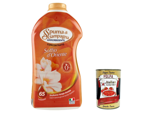 Spuma Di Sciampagna Lot De 6 Adoucissants Concentrés Soffio D'oriente 65 Lavages 1300 Ml + Italian Gourmet Polpa 400 G