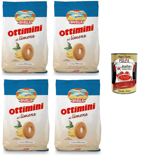 Divella Ottimini Biscotti Al Limone Biscotti Au Citron 4 X 400 G + Italian Gourmet Polpa 400 G
