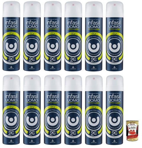 Infasil Uomo Derma48h Lot De 12 Déodorants Déodorants Dry Sensation Sèche Longue Durée 150 Ml + Polpa Di Pomodoro 400 G