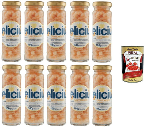 Delicius Gamberetti Al Naturale Natural Crevettes 10 X 100 G + Italian Gourmet Polpa 400 G