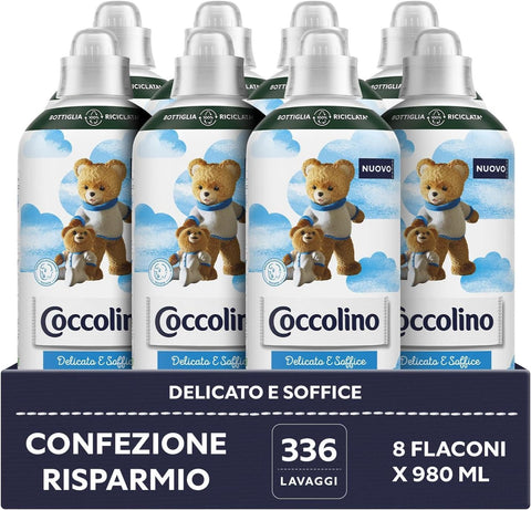 Coccolino Adoucissant Concentré Délicat Et Doux, Hypoallergénique Et Testé Dermatologiquement, Format Jusqu'à 336 Lavages, 8 Pièces De 980 Ml
