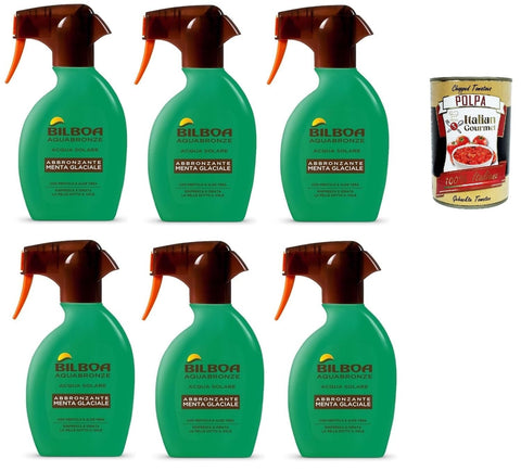 Bilboa Aquabronze Glacier Mint Lot De 6 Sprays Bronzants Au Menthol Et À L'aloe Vera, Rafraîchit Et Hydrate La Peau, Idéal Pour Les Peaux Foncées Et Bronzées, 6 X 250 Ml + Polpa Italian Gourmet 400 G