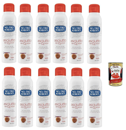 Neutro Roberts Asciutto Lot De 12 Déodorants En Spray Au Bois De Santal Et Au Patchouli - Sans Alcool - Pas De Taches - Pour Homme Et Femme - Testé Dermatologiquement - 12 X 150 Ml - 48h + Italian