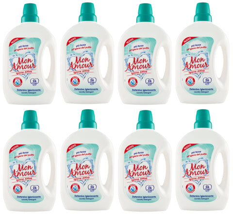Felce Azzurra Mon Amour Igiene Attiva Detersivo Igienizzante Lot De 8 Lessives Liquides Hygiéniques Pour Vêtements Colorés 26 Lavages 1,560 L