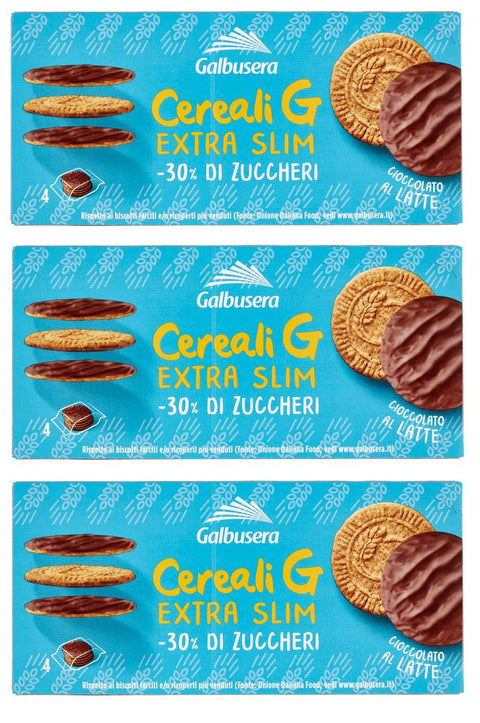 Galbusera Cereali G Extra Slim Latte Lot De 3 Biscuits À Céréales Enveloppés De Chocolat Au Lait De 120 G, Chaque Paquet Contient 4 Portions Individuelles De 30 G