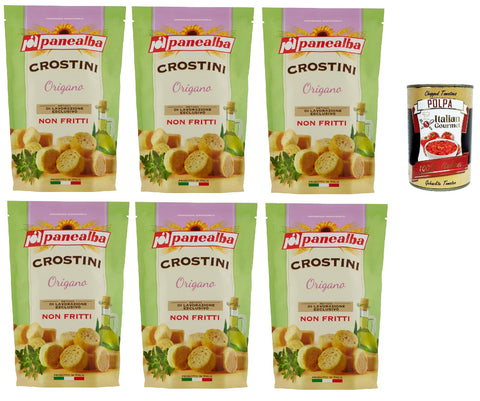 Panealba Crostini Crostini Croûtons Orientaux Avec Origan - Snack Salé Non Frit - 6 X 100 G + Polpa Italian Gourmet 400 G