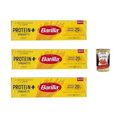 Barilla Protein+ Spaghetti 400gr, High Protein, Pasta De Blé En Dur Italien, 3 Paquets De 400 G, Pâtes En Blé À 100% Italien, + Italian Gourmet Polpa 400g