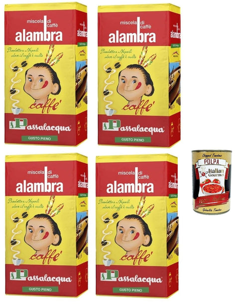 Passalacqua Caffè Alambra, Macinato, Caffè Macinato, Caffe' Italiano, Caffè Macinato, Italian Café Moulu, Convient Pour Cafetière Moka, Lot De 4x 250g + Italian Gourmet Polpa 400g
