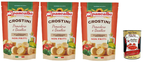 Panealba Crostini Pomodoro E Basilico Croûtons À La Tomate Et Au Basilic, Collation Salée, Non Frites, 3 X 100 G, Avec Polpa Italien Gourmet 400 G