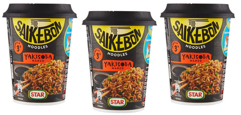 Lot De 3 Plats Japonais Star Saikebon Noodles Yakisoba Manzo Composé De Pâtes, De Viande Et De Légumes 93 G
