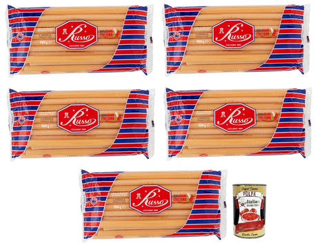Russo Candele N°73 Lot De 5 Pâtes À Semoule De Blé Dur, 100 % Blé Italien, Paquet De 500 G + Boîte Italienne Gourmet Polpa Di Pomodoro 400 G