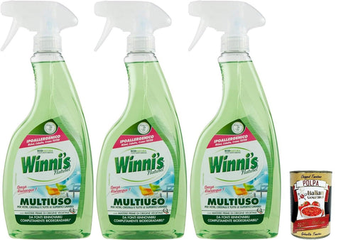 Winni's Lot De 3 Sprays Nettoyants Hypoallergéniques Multi-Usages Pour Le Verre, Les Miroirs Et Les Surfaces Lavables Sans Rinçage 500 Ml + Italian Gourmet Polpa 400 G