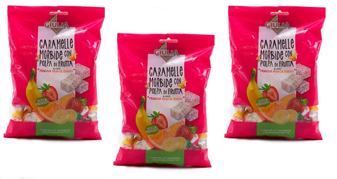 La Giulia Caramelle Morbide Con Polpa Di Frutta Lot De 3 Bonbons Doux Avec Pâte De Fruits Au Goût Fraise, Orange Et Banane 150 G