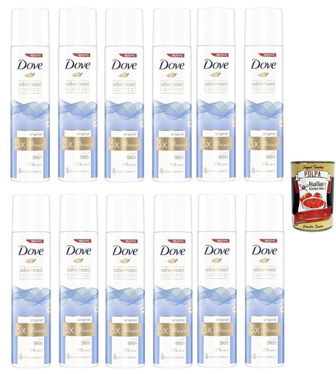 Dove Advanced Control Original Déodorant En Spray 0 % Alcool, Protection 96 H, 12 X 100 Ml + Italian Gourmet Polpa 400 G