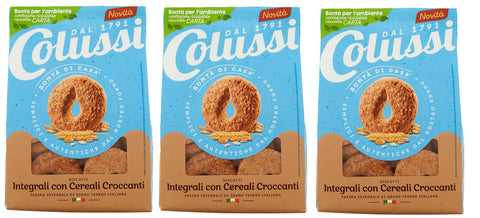 3 X Colussi Integrali Con Cereali Croccanti Biscotti Con Farina Di Frumento Integrale E Cereali Croccanti Biscuits Avec Farine De Blé Entier Et Céréales Croustillantes Sachets De 300g