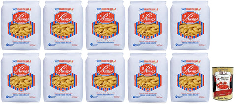 Russo Penne Medie Rigate N°123 Lot De 10 Pâtes À Semoule De Blé Dur 100 % Blé Italien 500 G + Boîte De 400 G
