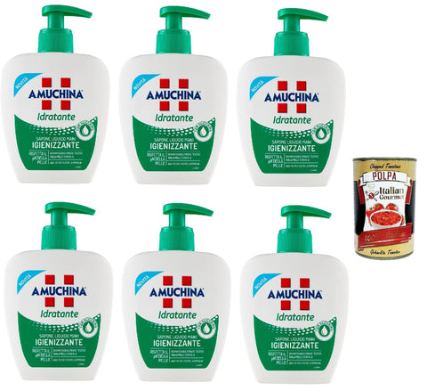 Amuchina Idratante Sapone Liquido Mani Igienizzante Lot De 6 Savons Liquides Pour Les Mains Suspendues 250 Ml + Polpa Italien Gourmet 400 G