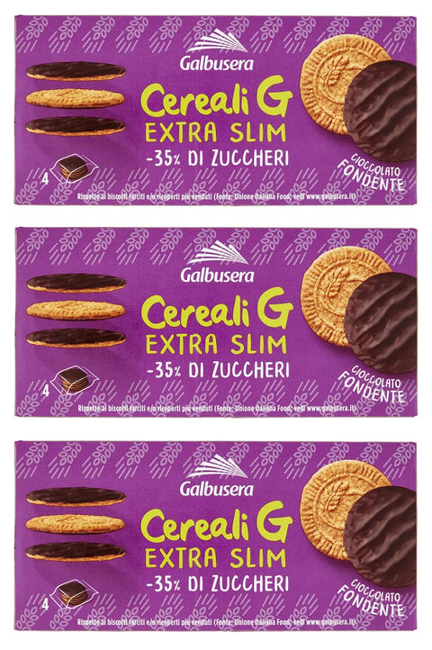 Galbusera Cereali G Lot De 3 Biscuits À Fondente Extra Fins À Céréales Enveloppés De Chocolat Noir 120 G, Chaque Paquet Contient 4 Portions Individuelles De 30 G