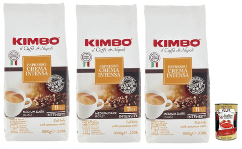 Kimbo Caffè In Grani Espresso Crema Intensa, Café En Grains Entier, Italian Café Authentique, Goût Ferme Avec Des Notes Délicates D'épices Et De Cannelle, 3x 1kg + Italian Gourmet Polpa 400g