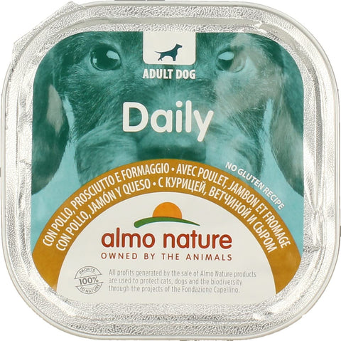 Almo Nature Menu Quotidien Pâté Pour Chiens Sans Céréales Avec Poulet, Jambon Et Fromage, 300g