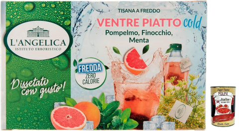 L'angelica Tisana Ventre Piatto Tisane Froide Au Goût Pamplemousse, Fenouil Et Menthe 18 Filtres + Italian Gourmet Polpa Di Pomodoro Boîte De 400 G
