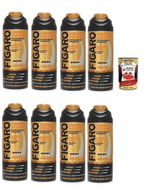 Figaro - Mousse À Barbe À L'huile D'argan - Pour Rasage Fréquent - Mousse À Barbe Délicate Et Confortable - 8 X 400 Ml + Italian Gourmet Polpa 400 G