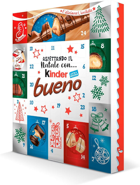 3x Kinder Bueno Calendario dell'Avvento Calendrier de l’Avent 181g – Fourrage chocolat et crème noisette – Parfait pour Noël