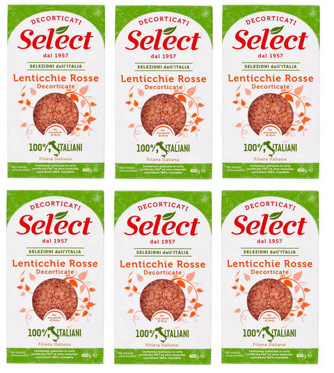 6x Select Lenticchie Rosse Decorticate Lentilles Rouges Pelées 100% Italiennes Papier Emballage De 400g